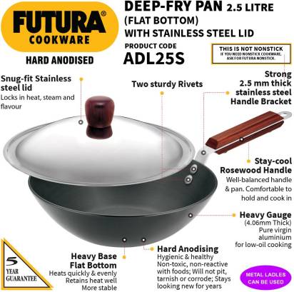 Hawkins Futura Deep Fry Pan Flat Bottom Wok with Lid 2.5 L 26 cm Diameter (ADL25S) - Distacart