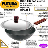 Thumbnail for Hawkins Futura Deep Fry Pan Flat Bottom Wok with Lid 2.5 L 26 cm Diameter (ADL25S) - Distacart