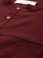 Thumbnail for House of Pataudi Men Maroon Solid Straight Kurta - Distacart