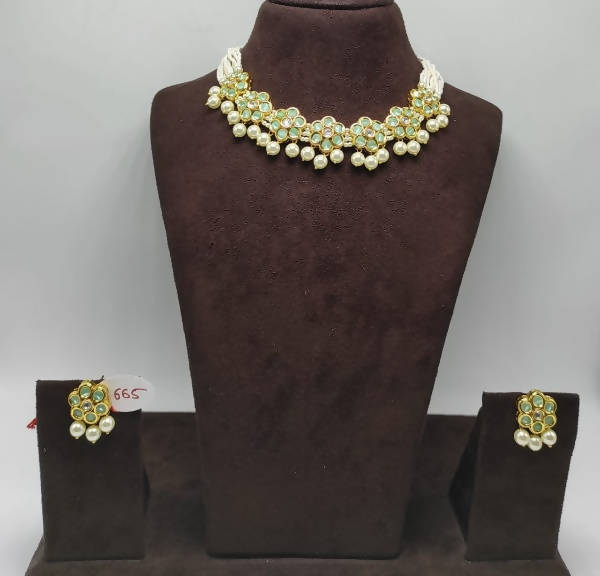 Khavi Arts Enamel Studded Pearl Choker-Mint Green - Distacart