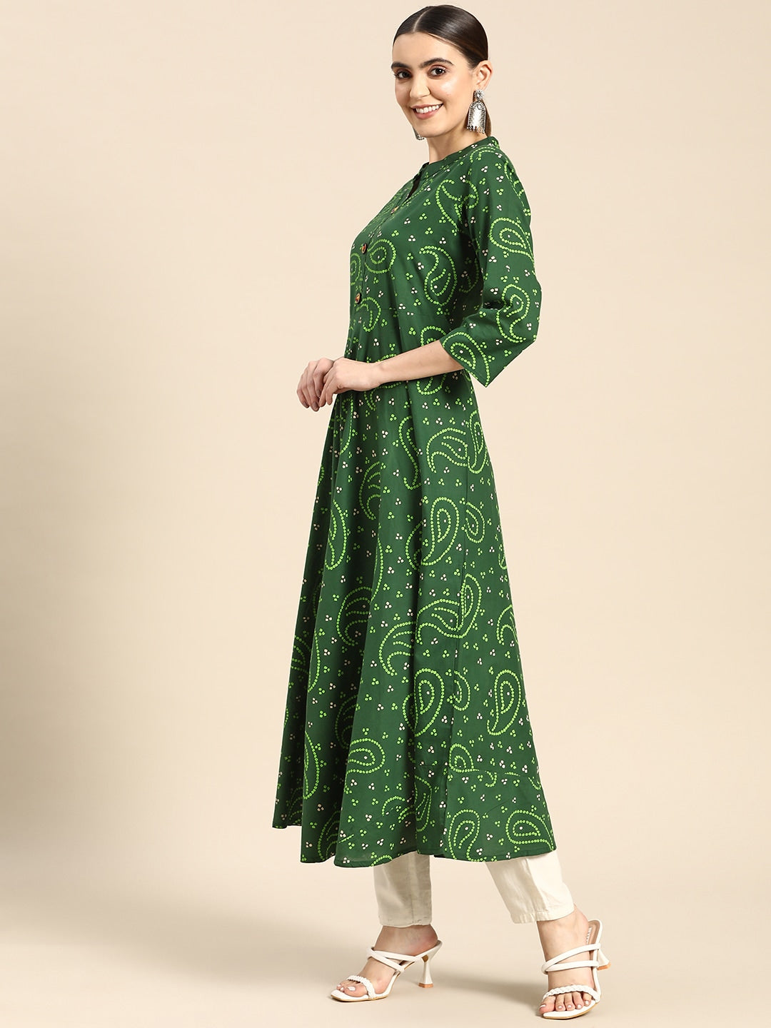 Sangria Women Green Bandhani Printed Anarkali Kurta - Distacart