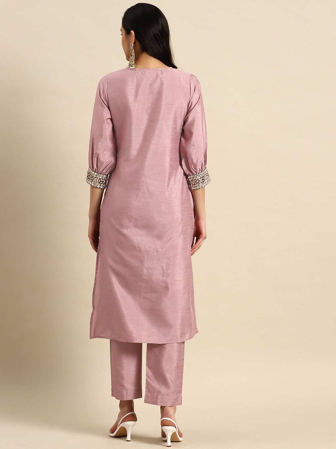 Sangria Embroidered Regular Mirror Work Kurta with Trousers - Distacart