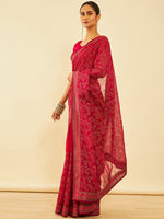 Thumbnail for Soch Floral Embroidered Zari Pure Chiffon Saree - Distacart
