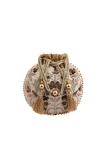 Thumbnail for Masq Beige & Brown Embellished Embroidered Potli Clutch - Distacart