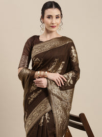 Thumbnail for Saree Mall Brown Floral Linen Blend Banarasi Saree - Distacart