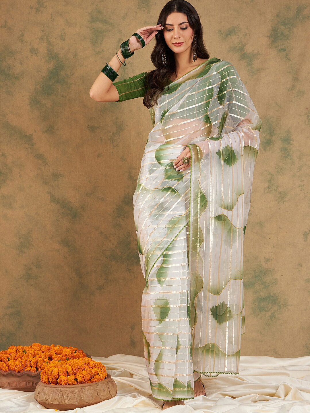 Sangria Woven Design Organza Sarees - Distacart