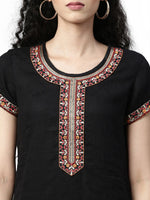 Thumbnail for Souchii Black Embroidered Mirror Work Kurti - Distacart