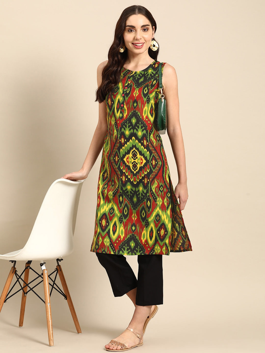 Sangria Women Ikat Printed Kurta - Distacart