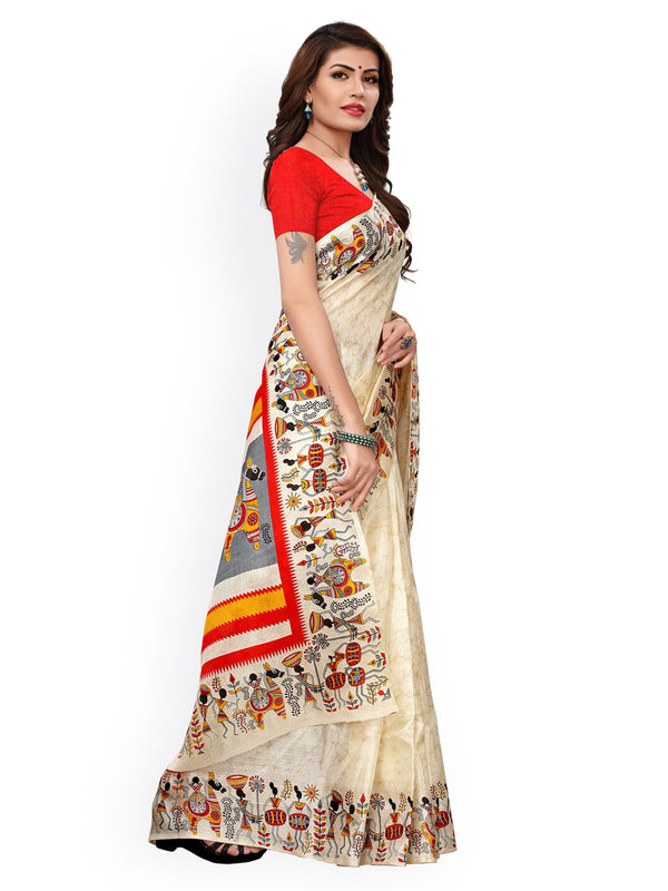 Kalini Off-White Khadi Silk Printed Khadi Saree - Distacart