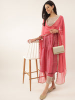 Thumbnail for Khushal K Bandhani Printed Zari Sequined Kurta with Palazzos & Dupatta - Distacart