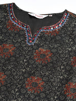 Thumbnail for Biba Women Charcoal Grey & Beige Bell Sleeves Printed Kurta - Distacart