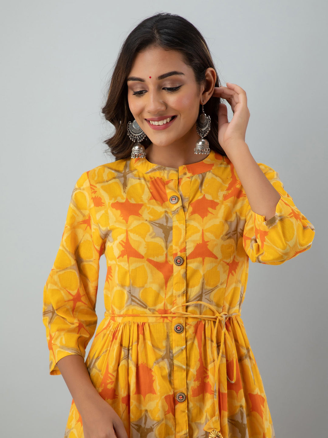 Kalini Women Yellow & Orange Ethnic Motifs Printed Anarkali Kurta - Distacart