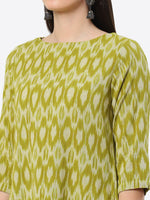 Thumbnail for Biba Ethnic Motifs Woven Design Ikat Boat Neck Pure Cotton Kurta - Distacart