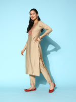 Thumbnail for Sangria Embroidered Thread Work Kurta with Trousers & With Dupatta - Distacart