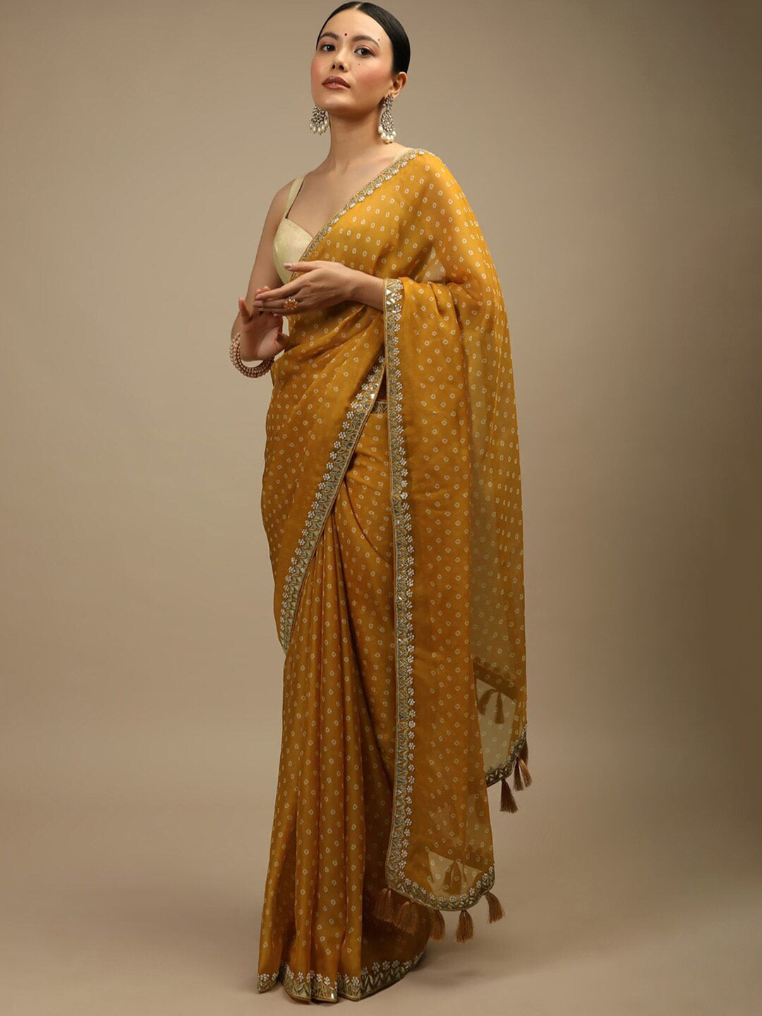Sangria Bandhani Printed Beads and Stones Saree - Distacart