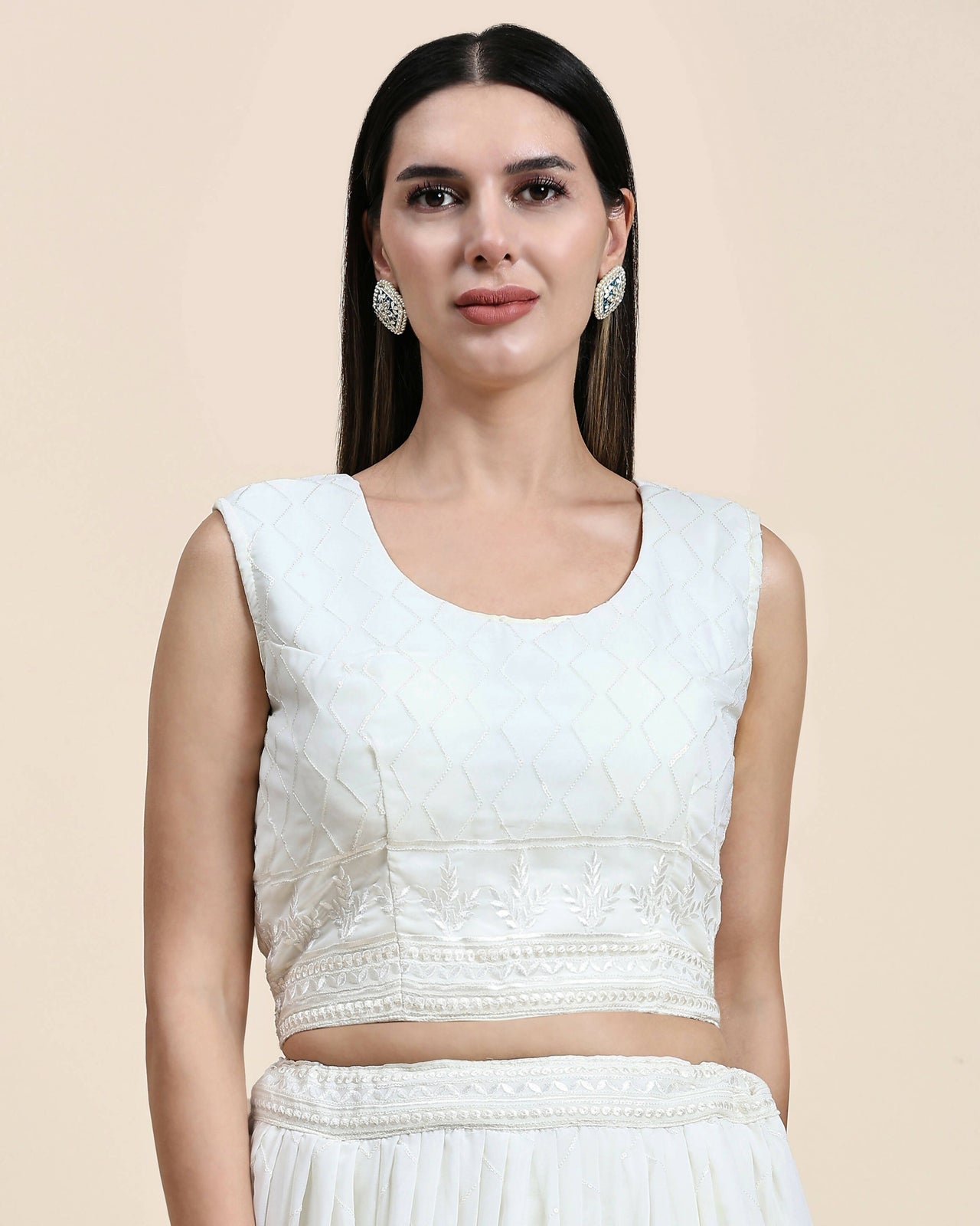 White Pure Viscose Georgette Sequence Embroidery work Lehenga Choli with Dupatta - Aakriti - Distacart