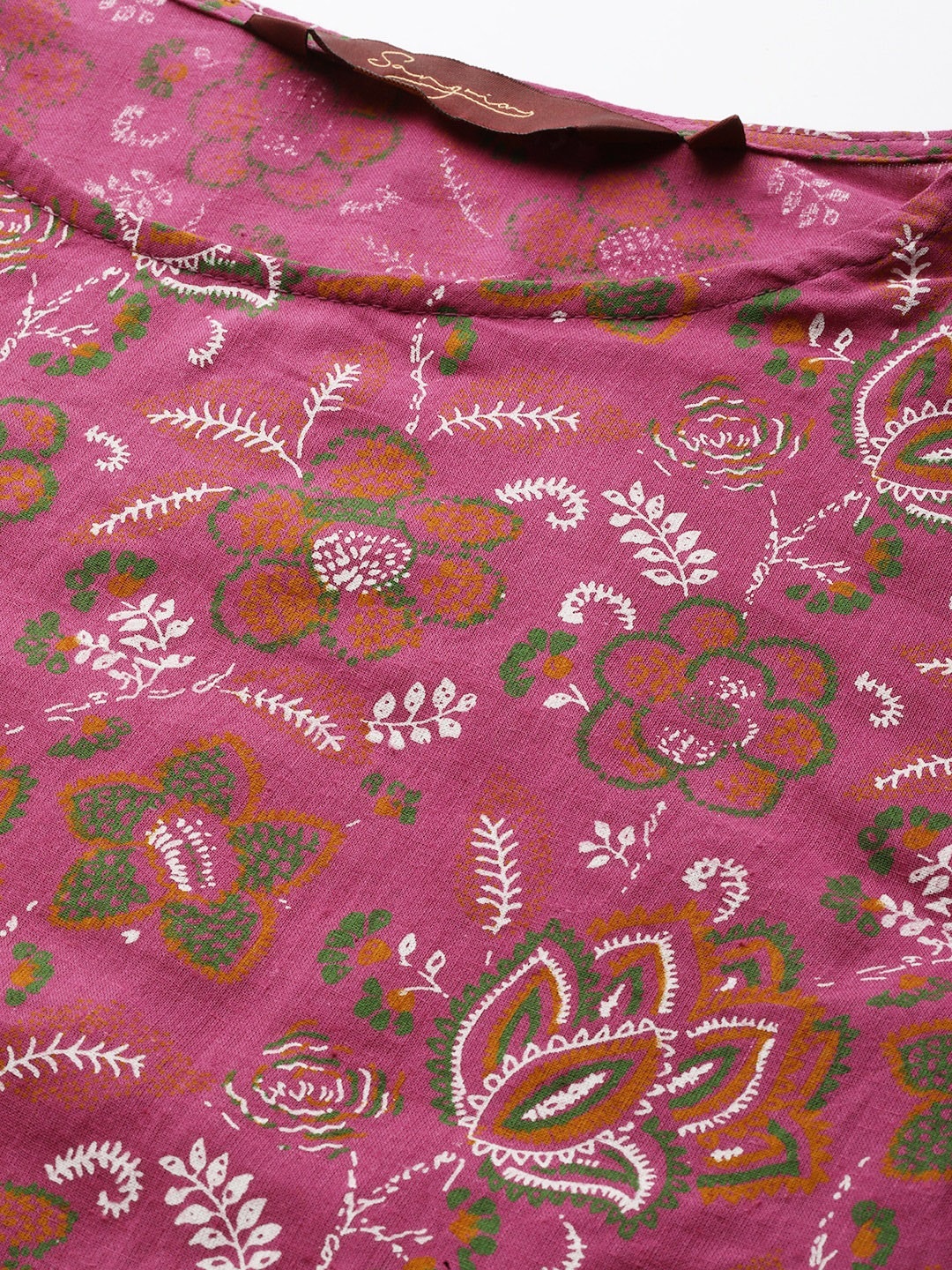 Sangria Women Purple Ethnic Motifs Printed Pure Cotton Kurta with Trousers - Distacart