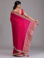 Thumbnail for Koskii Pink & Gold-Toned Bandhani Sequinned Saree - Distacart