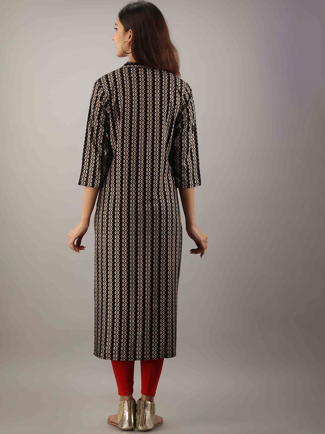 Kalini Women Black Ethnic Motifs Striped Thread Work Kurta - Distacart