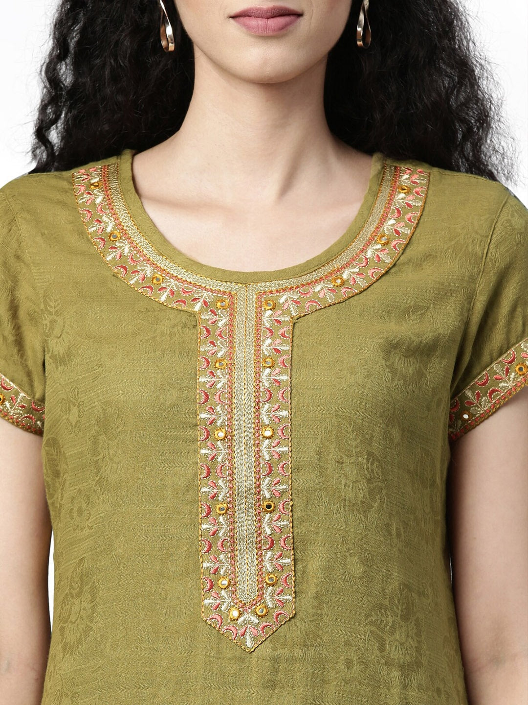 Souchii Olive Green Woven Design Kurta - Distacart
