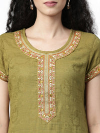 Thumbnail for Souchii Olive Green Woven Design Kurta - Distacart