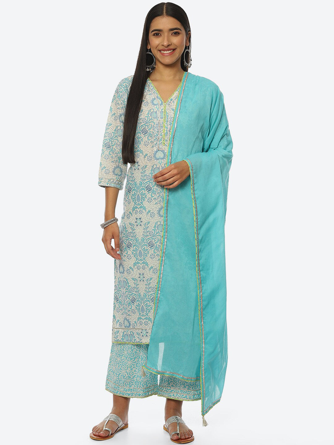 Biba Women Ethnic Motifs Printed Kurta with Palazzos & Dupatta - Distacart