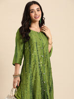 Thumbnail for Sangria Women Dyed Regular Sequinned Kurta with Trousers - Distacart