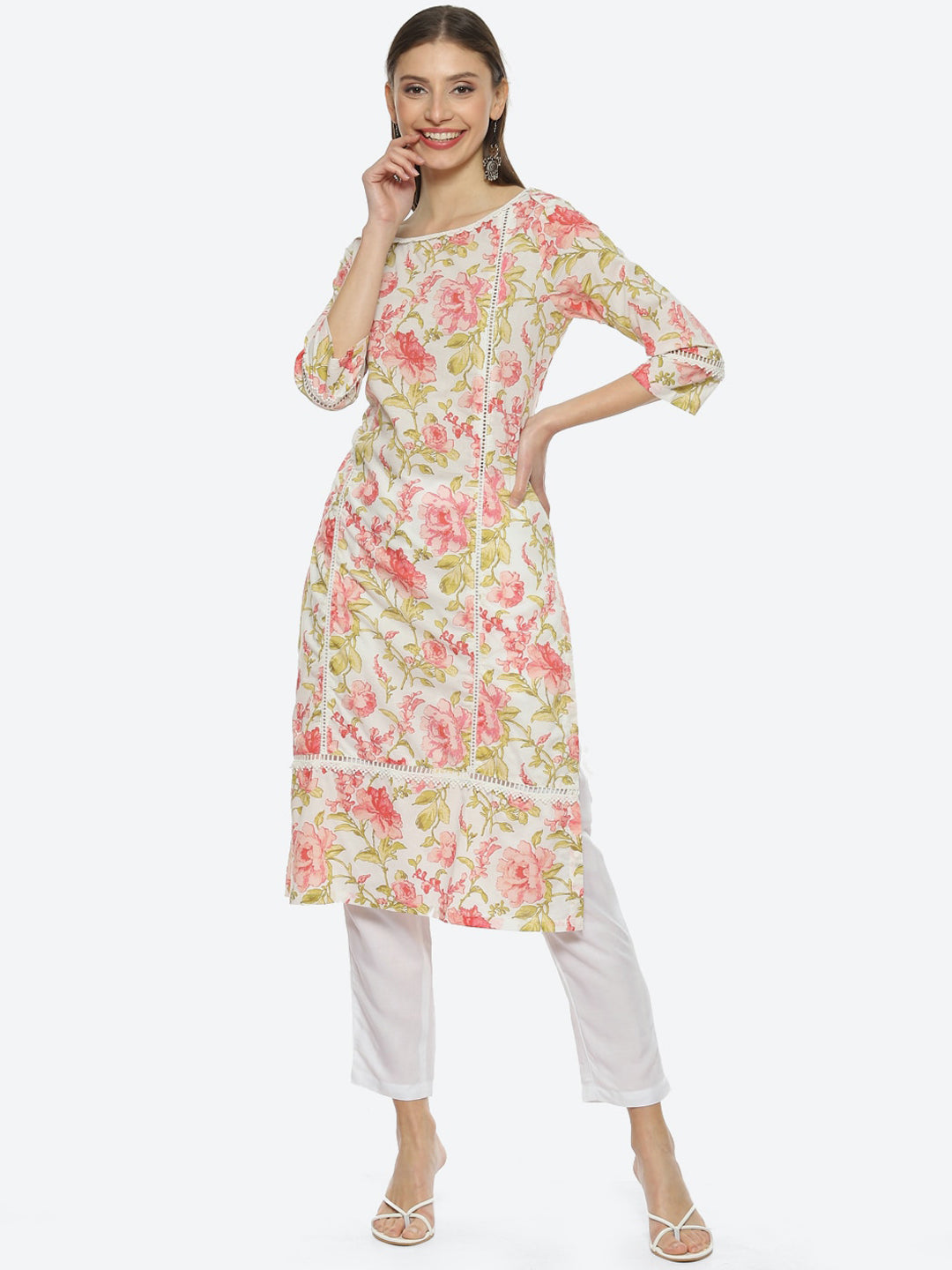 Biba Women Floral Printed Cotton Kurta - Distacart