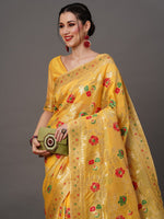 Thumbnail for Mitera Floral Organza Banarasi Zari Saree With Blouse Piece - Distacart