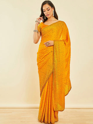 Soch Mustard Yellow Embellished Beads and Stones Pure Crepe Saree - Distacart