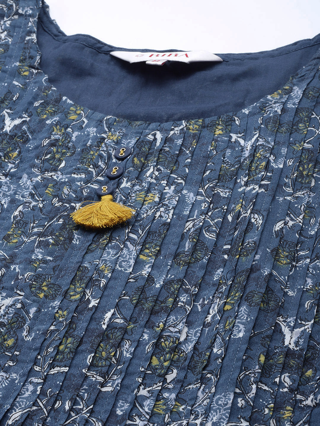 Biba Women Navy Blue & White Ethnic Motifs Printed Anarkali Cotton Kurta - Distacart