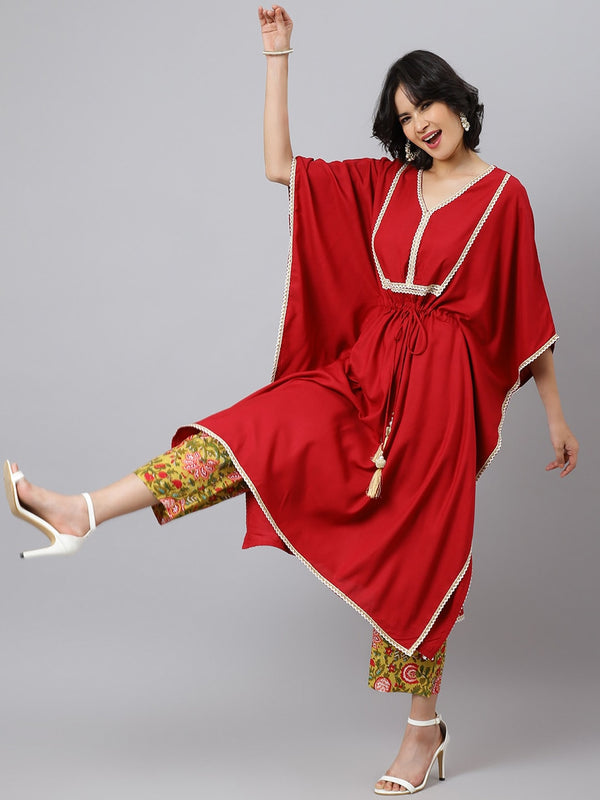 Khushal K Women Gotta Patti Kaftan Kurta with Trousers - Distacart