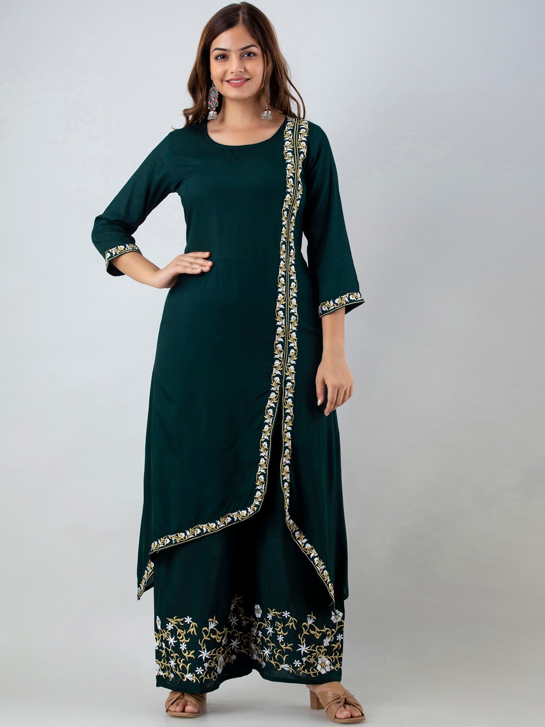 Kalini Women Floral Embroidered Kurta With Palazzos - Distacart