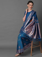Thumbnail for Mitera Ethnic Motifs Woven Design Zari Silk Blend Banarasi Saree - Distacart
