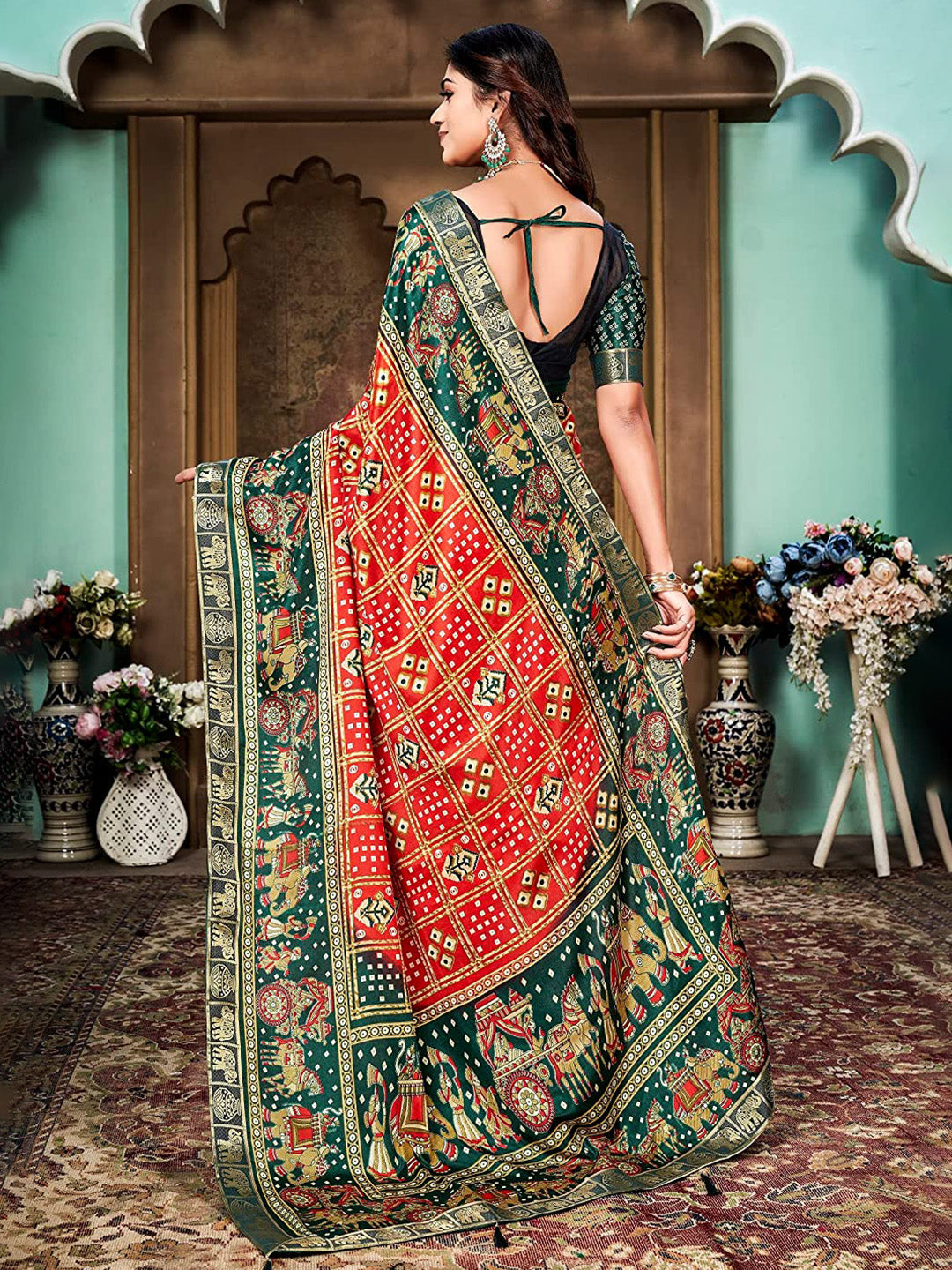 Kalini Bandhani Zari Silk Cotton Paithani Saree - Distacart