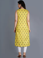 Thumbnail for Kalini Women Mustard Yellow Quirky Printed Mirror Work Kurta - Distacart