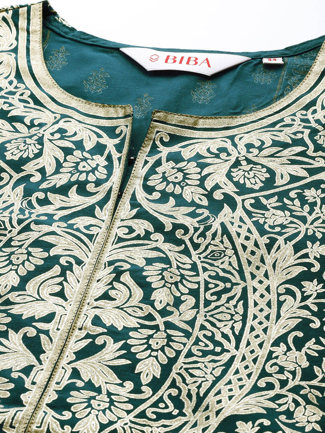Biba Women Teal & Gold-Toned Ethnic Motifs Kurta - Distacart