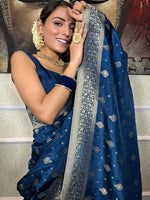 Thumbnail for Kalini Ethnic Motifs Woven Design Zari Detailed Banarasi Saree - Distacart