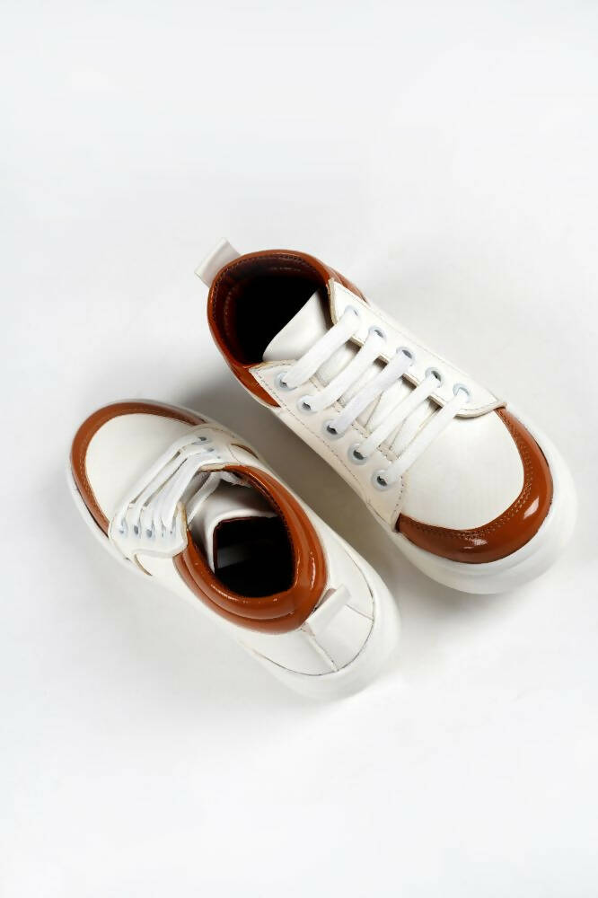 Tiny Bugs For Boys & Girls Mid Top Sneakers - White & Tan - Distacart