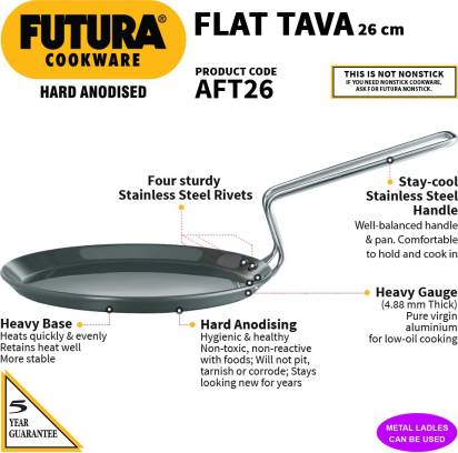 Hawkins Futura Hard Anodised Flat Tava 26 cm Diameter (AFT26) - Distacart