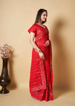 Thumbnail for Vastrasky Red Georgette Designer Saree - Distacart