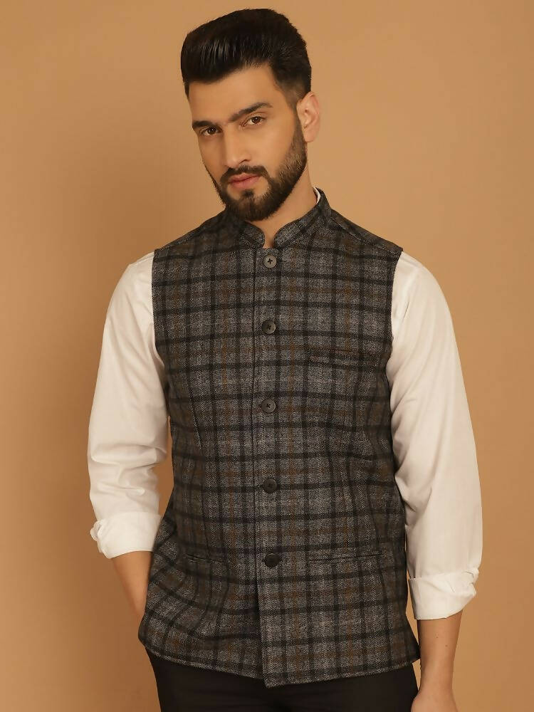 Even Apparels Pure Wool Nehru Jacket - Grey - Distacart