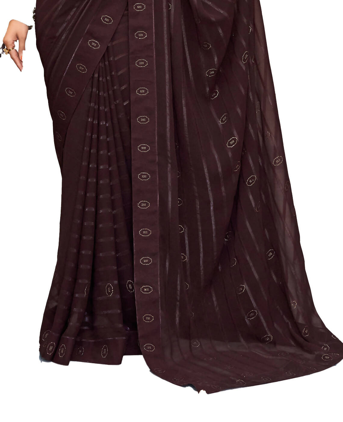 Brown Georgette Swaroski Work Saree With Unstitched Blouse Piece - Juhi - Distacart