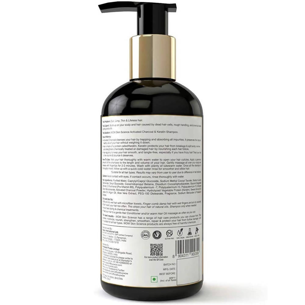 Wow Skin Science Activated Charcoal & Keratin Shampoo - Distacart
