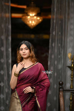 Thumbnail for Very Much Indian VMI Exclusive Designer! Handloom Cotton Silk Saree With Sleek Golden Border - Maroon Shade - Distacart