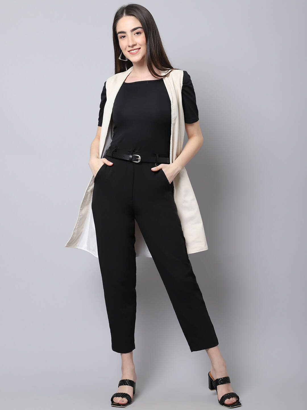 Even Apparels White Polywool Open Front Corduroy Women's Long Coat - Distacart