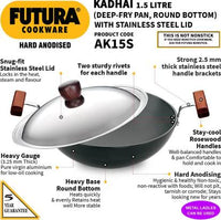 Thumbnail for Hawkins Futura Hard Anodised Kadhai 22 cm Diameter with Lid 1.5 L (AK15S) - Distacart