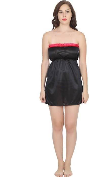 Ruhani HLSC Poly Satin Black Tube Short Nighty Fits Bust (Ruhani_NT_01_FS)