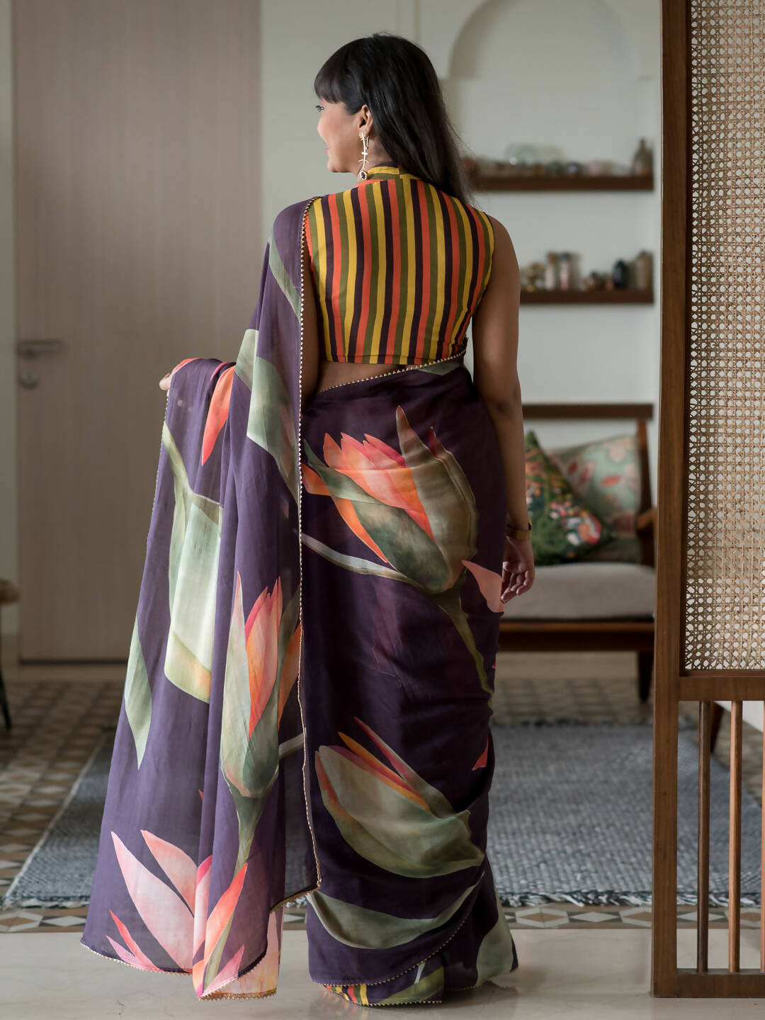 Suta Purple Floral Pure Cotton Saree - Distacart