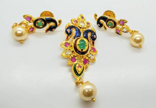 Multicolor AD Peacock Pendant Set